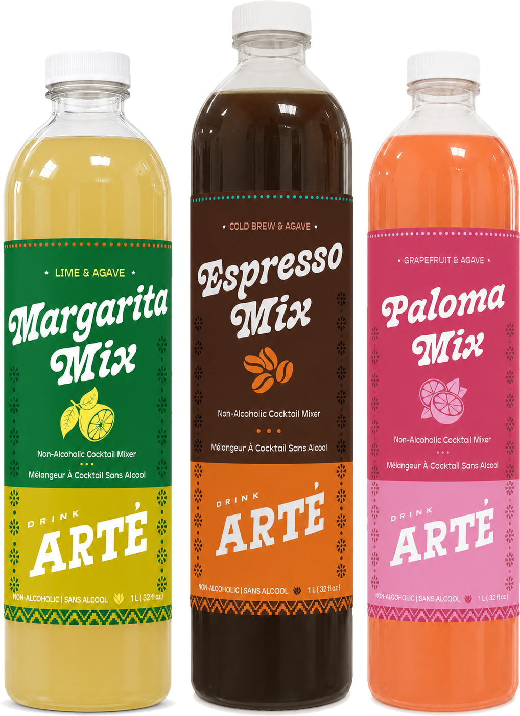 The three Arté craft cocktail mixers