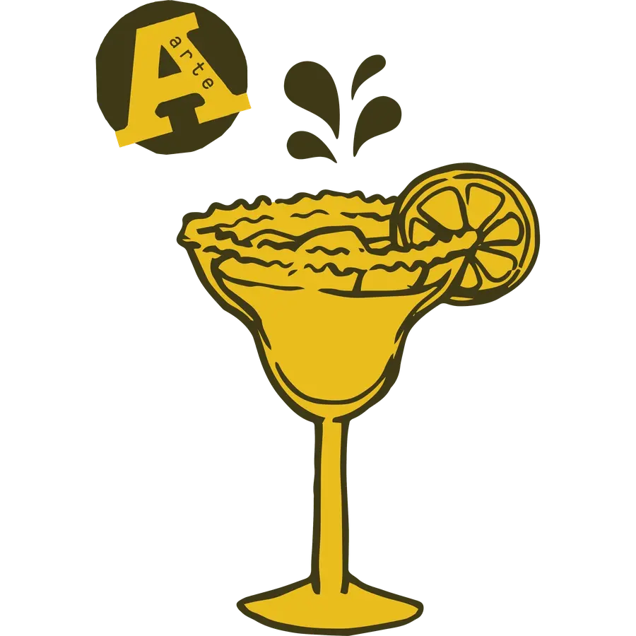 Hand-drawn margarita coupe with a salt rim
